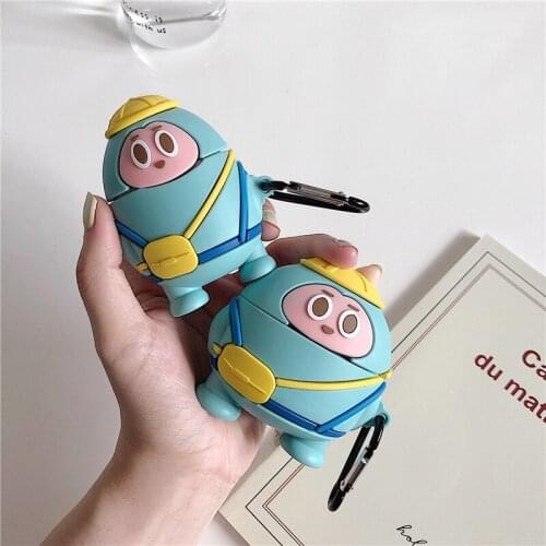 Cute kindergarten backpack little blue man case for airpods 1 2 pro charging case soft silicone wireless bluetooth headset cover