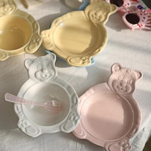 Salad Bowl Cute Dessert Bowl Cartoon Reusable Ceramic Sweet Desserts Porcelain Bowl for Kitchen