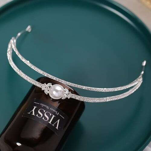 Fashion Silver Color Hairbands Pearl Rhinestone Tiara Wedding Hair Accessories For Women Bride Hairband Crown Girl Hair Ornament