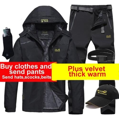 Ski suit Mens outdoor camping Hiking jacket and pants winter waterproof windproof Thermal Fleece liner mountaineering clothing