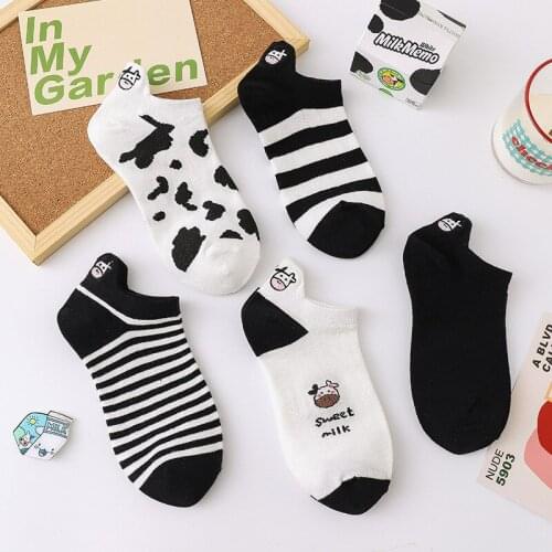 5 Pairs Cotton 2021 trend Short Socks Kawaii Cute Women Zebra Cows Socks harajuku korean fashion calcetines skarpetki damskie