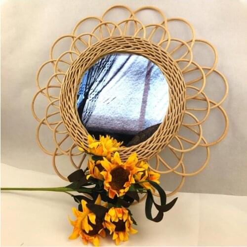2021 New Natural Rattan Innovative Art Decorative Makeup Mirror Dressing Wall Hanging
