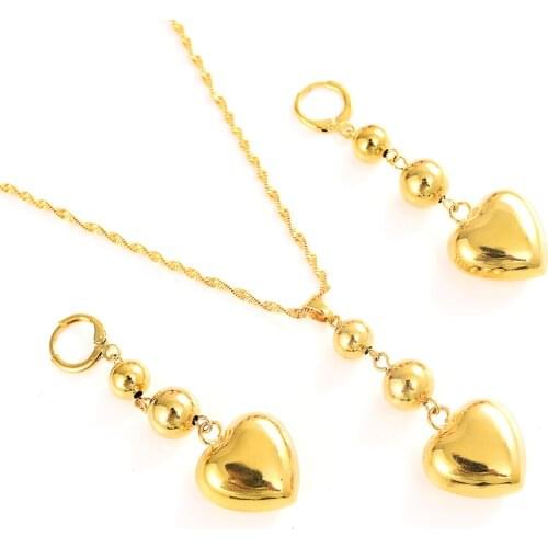 Bangrui Heart pendant necklace Jewelry sets Classical Necklaces Earrings Set Gold Color Africa Wedding Brides women girl gift