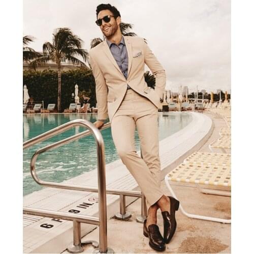 Jacket+Pants)Single Bresated Khaki 2 Piece Groom Tuexdos For Wedding Formal Prom Suit Party Evening Blazer Custom Made