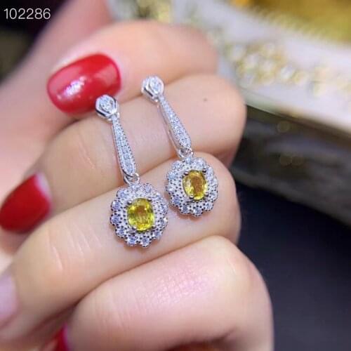 Clear bright yellow gemstone stud earrings for summer gift real 925 silver natural gem girl birthday gift