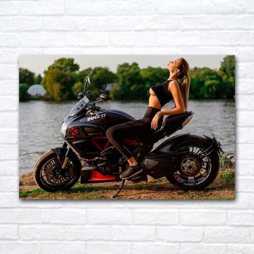 Modern Aesthetic Wall Art 1 Piece Canvas Painting Sexy Model and Ducati Diavel Motorcycle Poster Prints Picture Room Decor