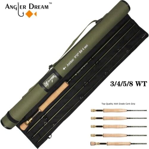 Fly Fishing Rod 3 4 5 8 WT 7’6” Carbon Fiber 36T Carbon Super Hard Fishing Rod 4 Sections Gold Aluminum reel seat fishing reel