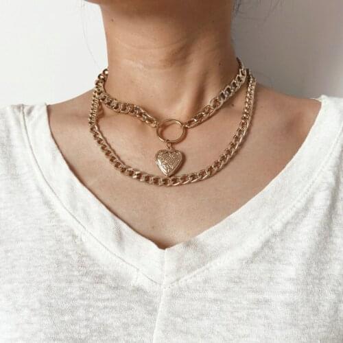 Vintage Love Pendant Necklace for Women Boho Alloy Double Clavicle Chain Necklace Jewelry Accessories Collares Kpop
