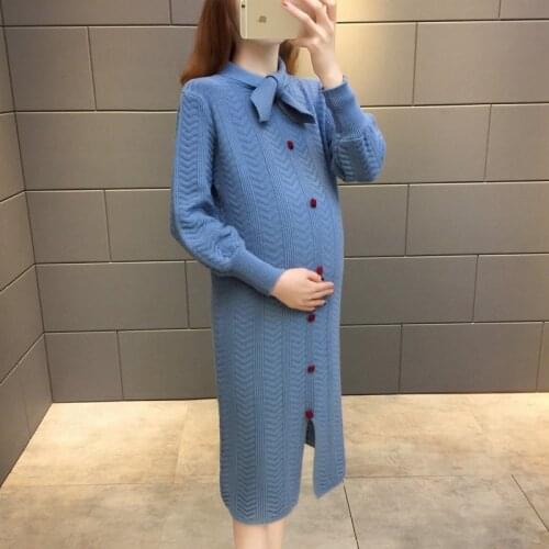Autumn Spring Maternity Knited Dress Long Sleeve Pregnant Sweater Dress Breastfeeding Knited Clothes Nursing Dress
