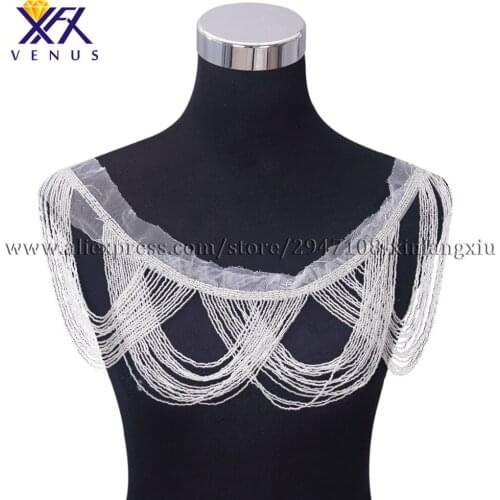 XFX VENUS Wholesale new beaded applique iron on wedding embroidered crystal beaded fashion beaded applique for wedding dress