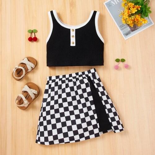 YOYOSHOW Summer new girls vest set fashion clothes girls short skirt set 2-6 years old girls lattice printing set