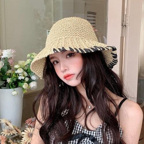 2021 fashion Womens Sea beach vacation leisure sunscreen hats for girls summer 100%Raffia sun hat Visor Temperament Straw hats