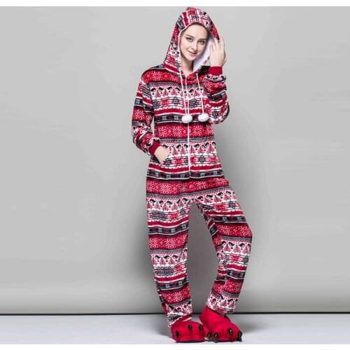 Women Snowflake Pajamas Flannel Winter Pyjama Cartoon Anime Red Bird Sexy Hooded Pijama Sleepwear Onesies For Adults
