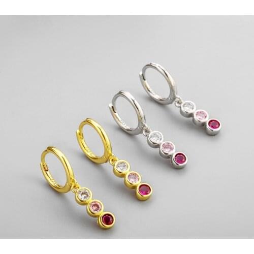 Silver Plated Stackable Womens Ring Earrings Color Zircon Round Pendant Earrings Exquisite Fashion Womens Jewelry Girls Gift