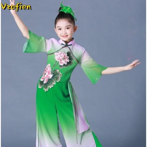 Traditional Chinese Ancient Folk Yangko Dance Suit Girls Classical Umbrella Dance Costume National Hanfu Dress Dance Performance