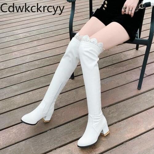 Winter The New fashion Round head Thick heel Over the knee Knight boots Sexy Lace Plus velvet Keep warm High heel Women boots
