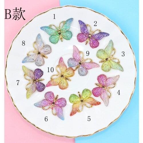 10pcs butterfly Resin patch Bling Colorful Butterflies Flatback Rhinestone 1 Hole Ornaments DIY Wedding Appliques Craft