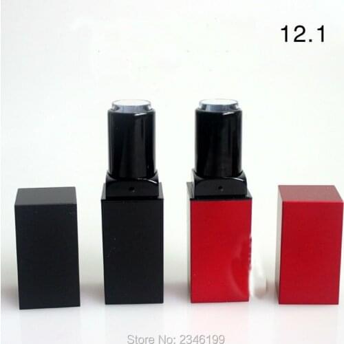12.1mm Matte Black/ Red High Quality Lipstick Tube, Cuboid Lip Balm Container, Square Packaging Plastic Bottle 50pcs/lot