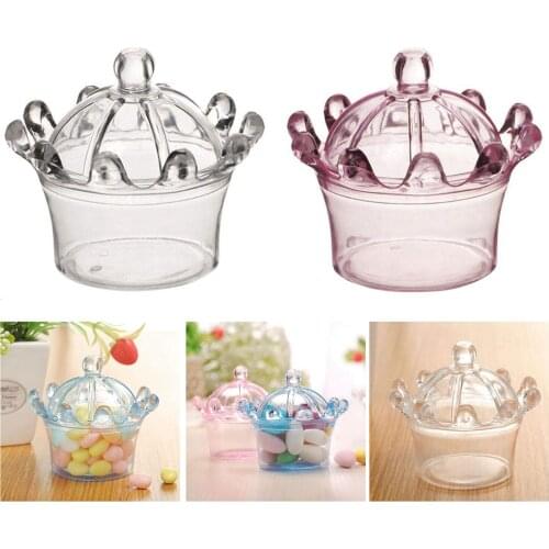 12 PCS Candy Boxes, Plastic Mini Dome with Crown Design Party Decoration Clear Plastic Crown Fillable Party Favor Box for Candie