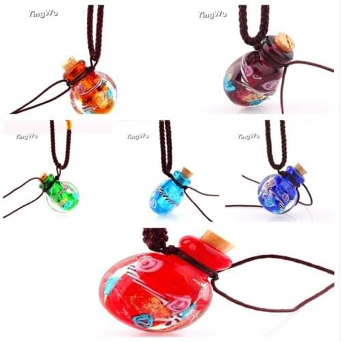 12pcs Round Diffuser Perfume pendant Refillable handmade Essential Oil Aromatherap Colored glaze Bottle drop Pendant Necklace