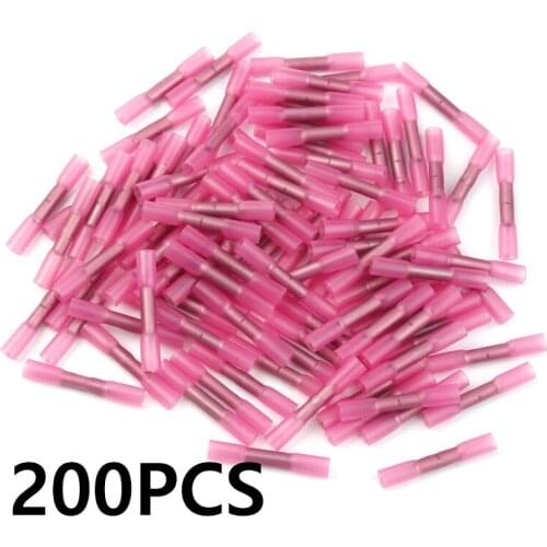 200PCS Insulated Waterproof Heat Shrink Connectors Crimp Terminals Seal Butt Electrical Wire Connector 22-18 AWG 0.5-1.5mm2
