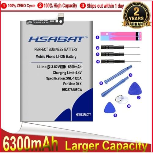 HSABAT 0 Cycle 6300mAh HB3973A5ECW Battery for Huawei Mate 20 X 20X Mate20X EVR-AL00 / Honor 8X Max / Honor Note 10 RVL-AL09