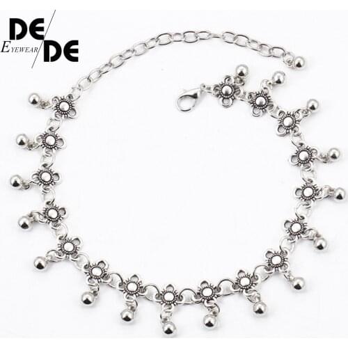 Hollow Carved Clover Anklet, Water Droplets Tassel Bell Ankle Bracelet, Plated Silver Anklets for Women Indian Anklet