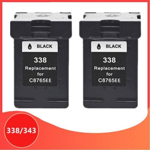 2 x Black Replacement for hp 338 343 for hp338 for hp343 Ink Cartridge for hp Deskjet 460C 5740 6520 6540 6840 Photosmart 8150