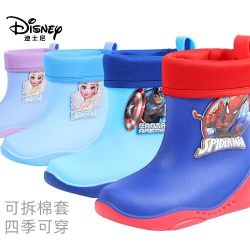 Disney childrens warm rain boots for boys and girls non-slip boots student detachable autumn and winter rain boots