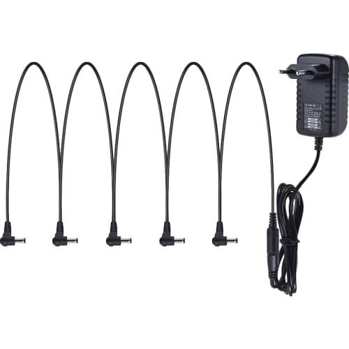 Guitar Effect Power Supply Adapter 9V DC 1000mA 5 Way Daisy Chain Chord Cable Negative Inside Positive Outside