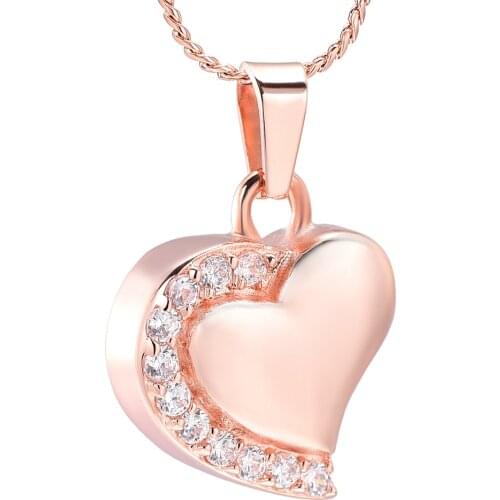 K001 Crystal Inlay Heart Cremation Jewelry for Ashes Pendant Urns Pet/Human Stainless Steel Memorial Necklace-Custom Engraved