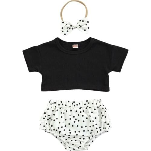 3Pcs Baby Newborn Girls Outfits Short Sleeve O Neck Top Print PP Shorts Bow Knot Headband Infant Toddler Summer Sets 0-18M