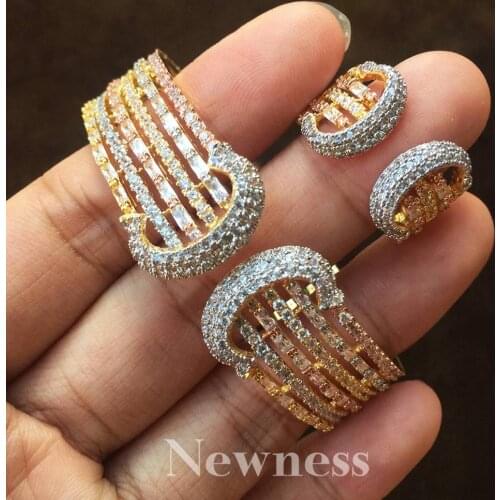 Newness Unique brand Baguette Cubic Zircon Cuff Bangle Ring Sets Women Lovers Engagement Width Earrings Fashion Jewelry Gift