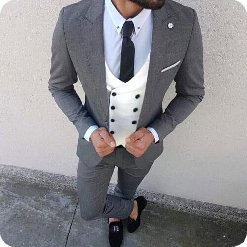 Handsome Groomsmen Peak Lapel Groom Tuxedos Mens Wedding Dress Man Jacket Blazer Prom Dinner (Jacket+Pants+Tie+Vest) A198