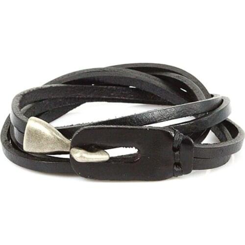 Genuine Leather Hook Bracelets Men Vintage Jewelry Popular Knight Courage Bandage Thong Charm Multi Layers Wrap Anchor Bracelet