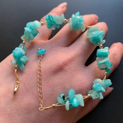 Natural Blue Amazonite Stone Chips Beads Bracelet 14k wire wrapped Bracelet Healing Crystals Handmade Wrist Jewelry 1pc Dropship