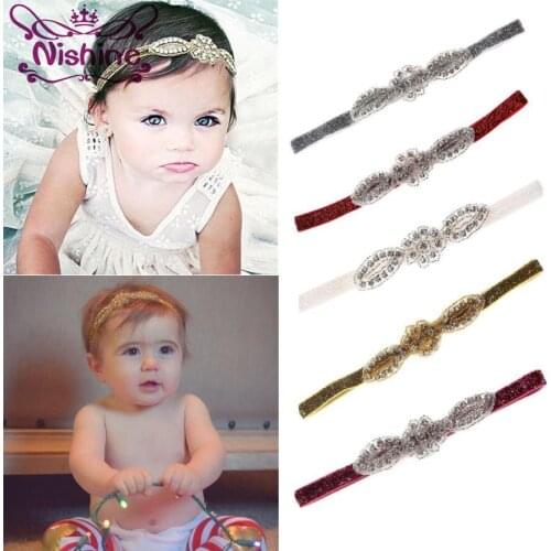 Nishine Crystal Rhinestone Headband Elastic Girl Head Accessories Bandeau Fille Hair Bands for Girls Party Headwear Photo Shoot