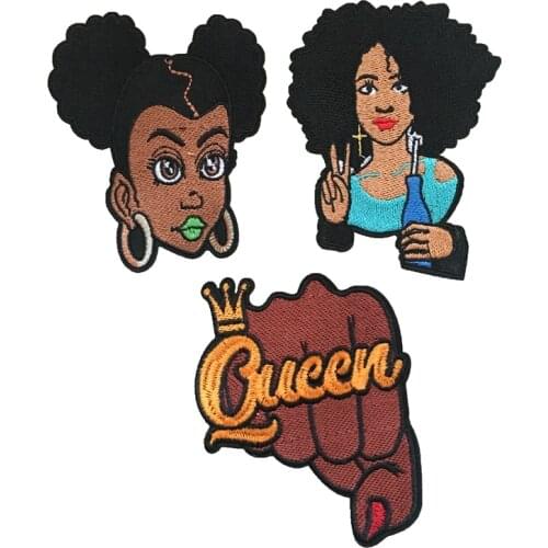 2019 New African Girl Embroidered Sew on Iron on Patches for Clothes Bags Black Lady Embroidery Appliques DIY Sewing