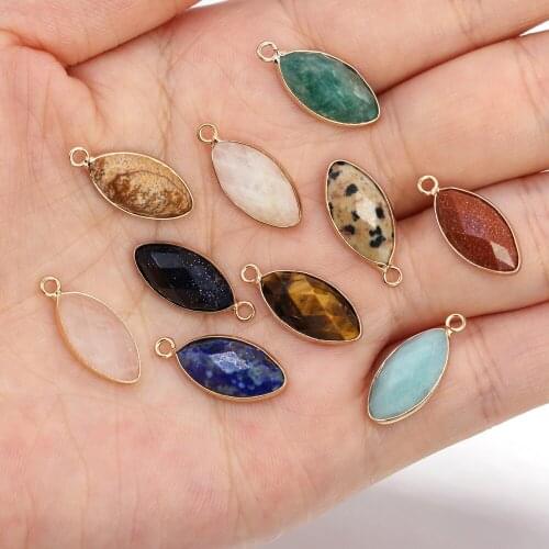 Section Horse Eye Shape Pendant Clear Quartz Gold Sandstone Pendant Golden Plated for Womens DIY Jewelry Necklace 10x20mm