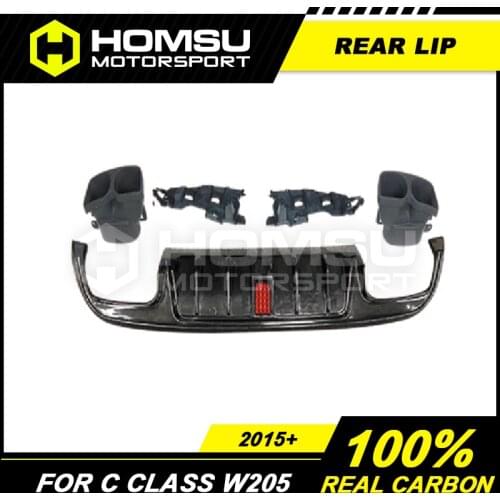 B-BS Style PP Rear Bumper Diffuser Lip with Exhaust Tips Diffuser for Merce-des Benz C Class W205 2015-2018 C180 C200 C220 C260