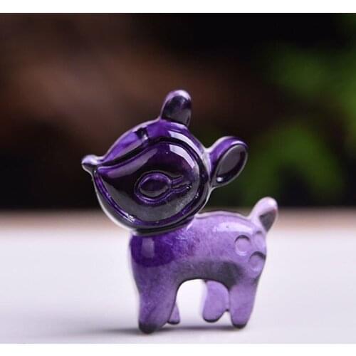 Natural Rainbow Fluorite Carved Fawn Crystal Statue Wicca Mineral Crystal Stone Table Holiday Gift