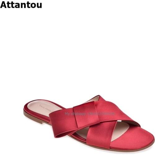 Fashion Satin Bowtie Gladiator Sandals Women Flats Summer Bow Shoes Ladies Wedding Beach Sandals