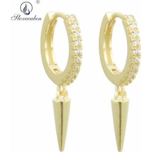 Slovecabin 925 Sterling Silver Dangle Charms Hoops Earring Crystal CZ Zircon Women Clips On earring C2020 Fashoionable Jewelry