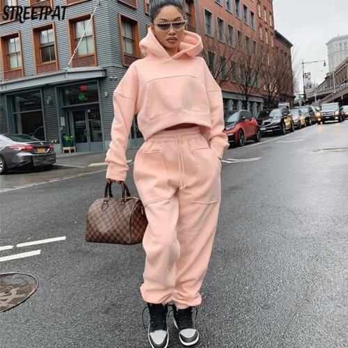 Winter Hoodie Sweatsuits For Women Two Piece Outfits 2021 Fleece Sweatshirts Sweatpants Jogging Tracksuit Pants Suits Streetwear