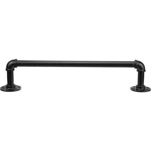Vintage Industrial Pipe Towel Holder Wall Mounted Metal Towel Rack Bar Bathroom Hanging Hanger Accessories Black
