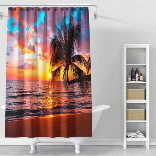 Hawaii Sunset Sandy Beach Style 3D Print Waterproof Shower Curtains Home Summer Decoration Bathroom Polyester Fabric Adult