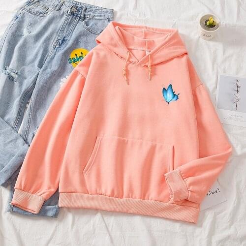 Winter Autumn Womens Sweatshirts Harajuku Aesthetic Hoodies Butterfly Hoodie Pocket Fashion Clothes Female Moletom Tumblr