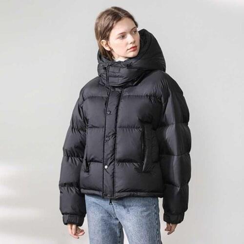 2021 Winter Womens Hat Detachable White Duck Down Jacket Short Oversize Loose Thermal Warm Thicken Puffer Coat Snow Outwear
