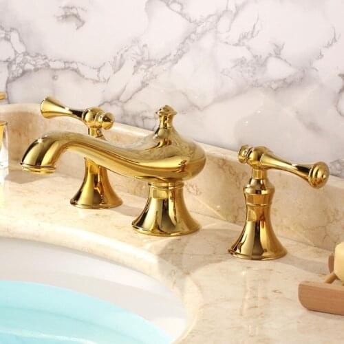Gold/ Chrome brass Bathroom Sink Faucet Unique design Deck Mounted Golden Lavatory Faucet Cold and hot water Mixer Tap