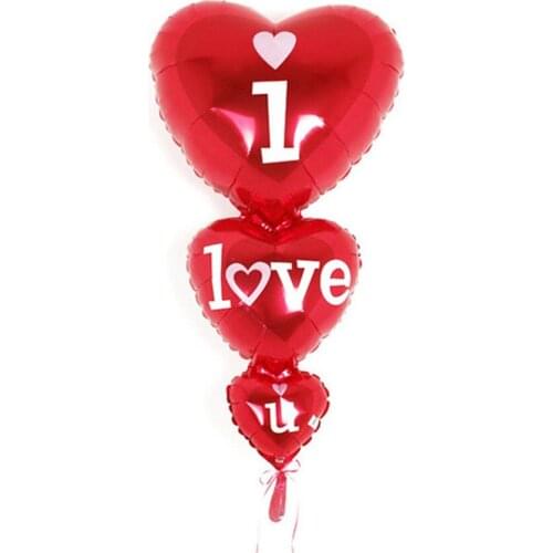 1 Bunch of 3 red Hearts Shape Balloons Strings Foil Aluminum Balloon Birthday Wedding Marriage Celebration Love Balloons 5zSH047